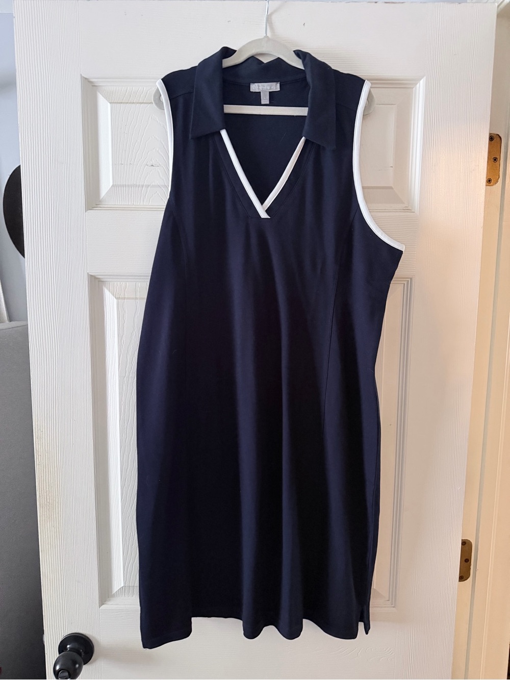 Talbots Navy Dress with White Trim Polo Neck